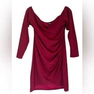 SHEIN | Plus Off Shoulder Ruched Wrap Dress | Color Burgundy